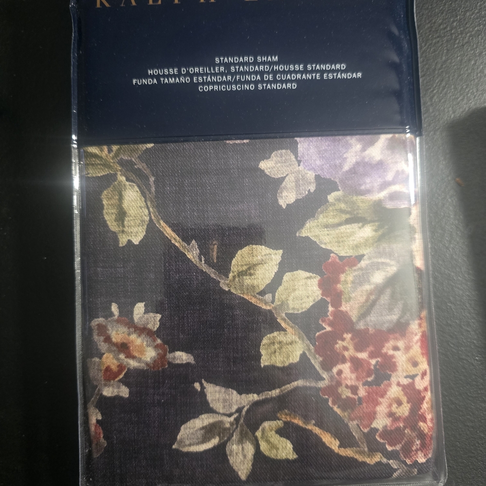 Ralph Lauren Navy Floral Pillow Sham with Pink & Green Accents